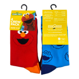 Sesame Street - Elmo & Cookies Monster 4 Crew Pack Socks Shoe Size 9 - 12