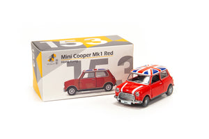 Tiny City Die-cast Model Car – Mini Cooper Red with Union Jack Roof & White Bonnet Stripes #153
